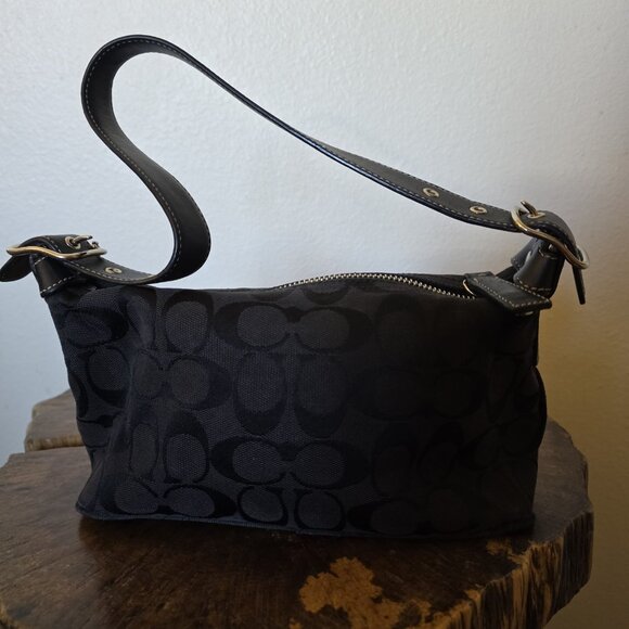 Coach Signature Black Jacquard Demi Shoulder Bag 6044 Leather Y2K Small Purse - Picture 9 of 16